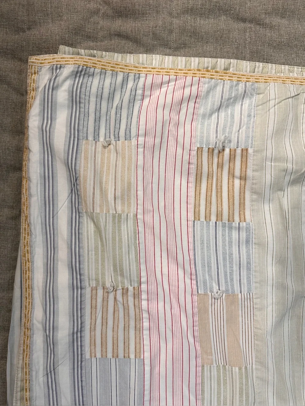 VTG Tommy Hilfiger Patchwork Tie Quilt Coverlet 88x86” Cotton Pastels Stripes